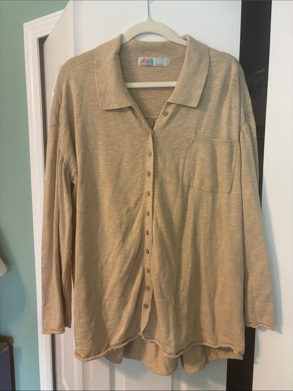 Free People Lightweight Button-Down Collared Top in Tan